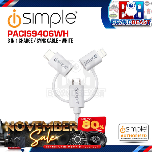 iSimple PACIS9406WH White uLinx 3-in-1 Charging Sync Cable