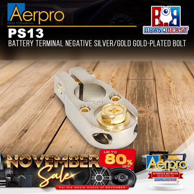 Aerpro PS13 Battery Terminal Negative Silver/Gold (Gold-Plated Bolt)
