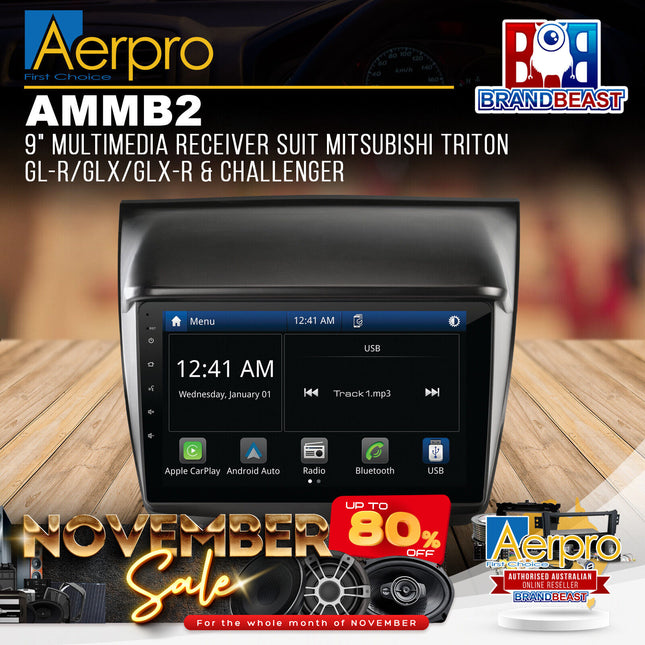 Aerpro AMMB2 9" Multimedia Receiver Suit Mitsubishi Triton GL-R/GLX/GLX-R