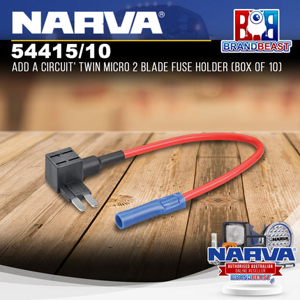 Narva 54415/10 &#039;Add-A-Circuit&#039; Twin Micro 2 Blade Fuse Holder - 10 Pack