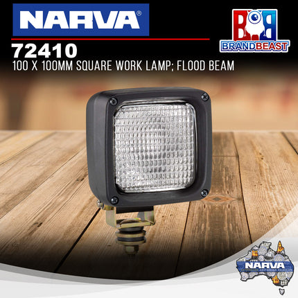 Narva 72410 100 x 100mm Square Work Lamp; Flood Beam