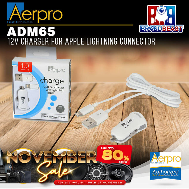 Aerpro ADM65 12V Charger for Apple Lightning Connector