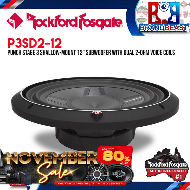 Rockford Fosgate P3SD2-12 Punch 12" P3S Shallow 2-Ohm DVC Subwoofer