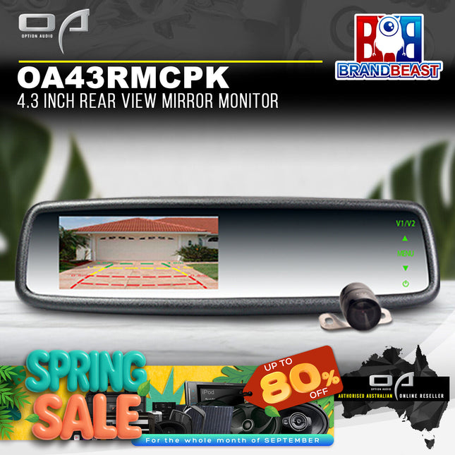 Option Audio OA43RMCPK 4.3" Fixed Bracket Reverse Mirror Solution w/ CCD Camera