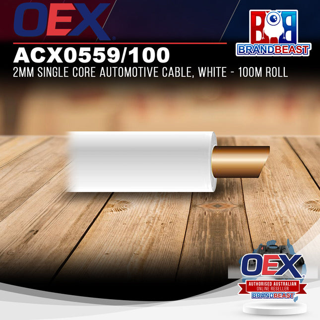 OEX ACX0559/100 2mm Single Core Automotive Cable, White - 100m Roll