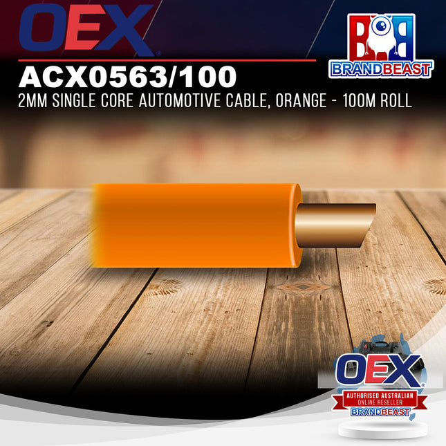 OEX ACX0563/100 2mm Single Core Automotive Cable, Orange - 100m Roll