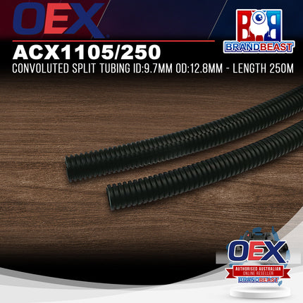 OEX ACX1105/250 Convoluted Split Tubing ID:9.7mm OD:12.8mm - Length 250m