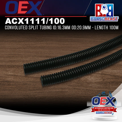 OEX ACX1111/100 Convoluted Split Tubing ID:16.3mm OD:20.9mm - Length 100m