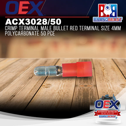 OEX ACX3028/50 Crimp Terminal Male Bullet Red Terminal Size 4mm Polycarbonate 50