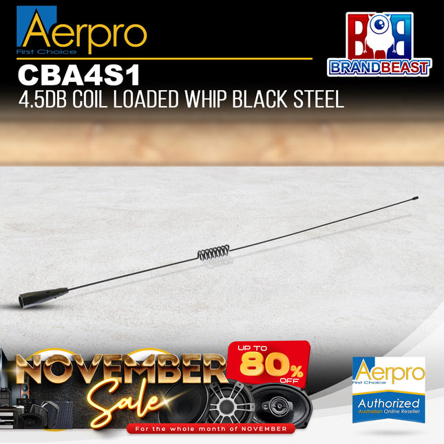 Aerpro CBA4S1 4.5dBi 477MHz 670mm Black Stainless Steel UHF Antenna Whip