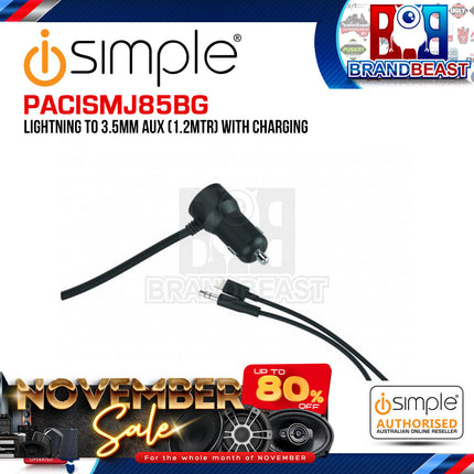 iSimple PACISMJ85BG 1.2-Metre Lightning To 3.5mm AUX – Streaming & Charging