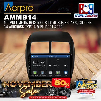 Aerpro AMMB14 10" Multimedia Receiver Suit Mitsubishi/Citroen/Peugeot Vehicles