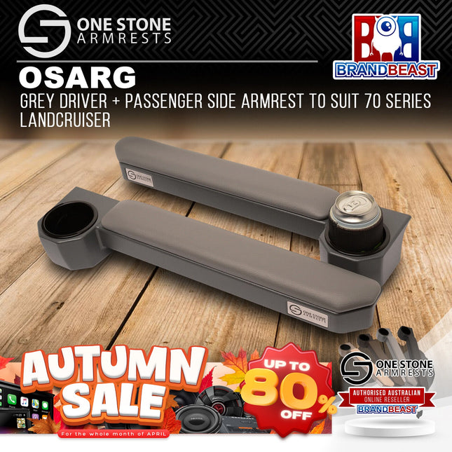 One Stone Armrests OSARG Grey Driver + Passenger Side Armrest to Suit 70 Series Landcruiser