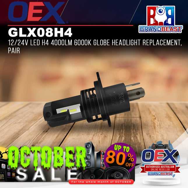 OEX GLX08H4 12/24V LED H4 4000lm 6000k Globe Headlight Pair
