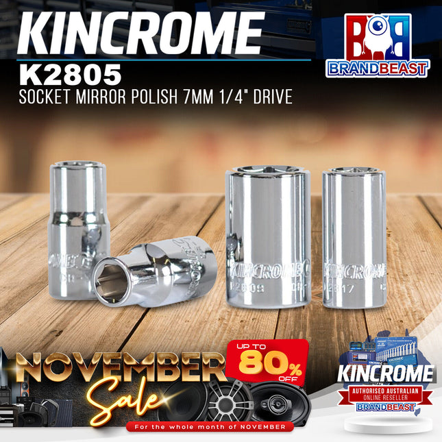 KINCROME K2805 Socket Mirror Polish 7mm 1/4" Drive