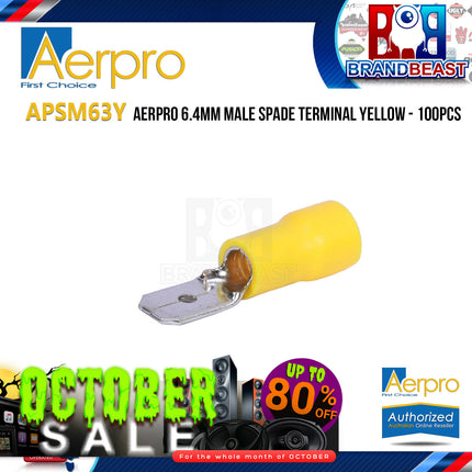 Aerpro APSM63Y 6.4mm Male Spade Terminal Yellow - 100pcs