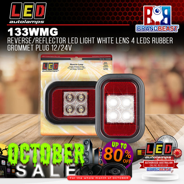 LED Autolamps 133WMG Reverse/Reflector LED Light White Lens 4LEDs Rubber Grommet