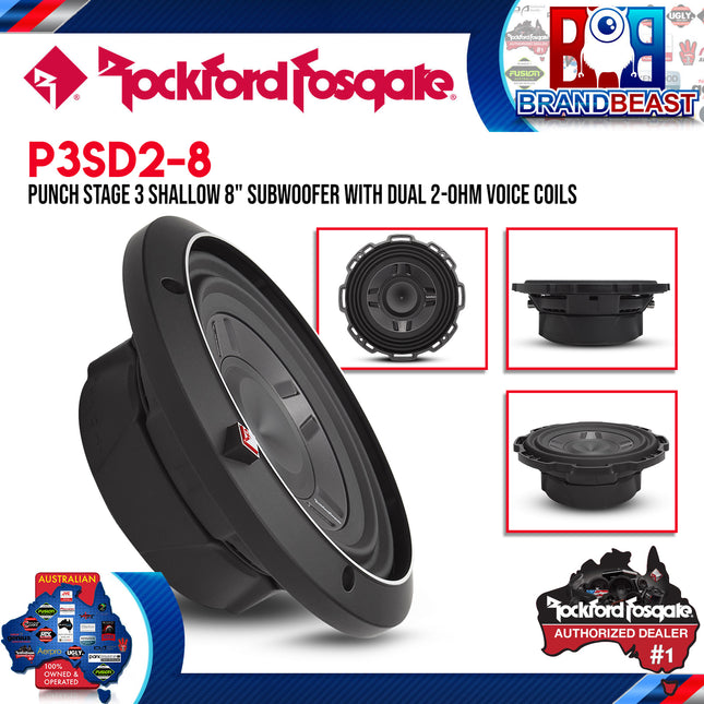 Rockford Fosgate P3SD2-8 Punch 8" P3S Shallow 2-Ohm DVC Subwoofer