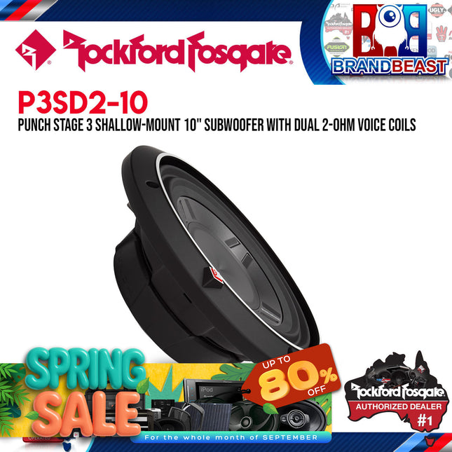 Rockford Fosgate P3SD2-10 Punch 10" P3S Shallow 2-Ohm DVC Subwoofer