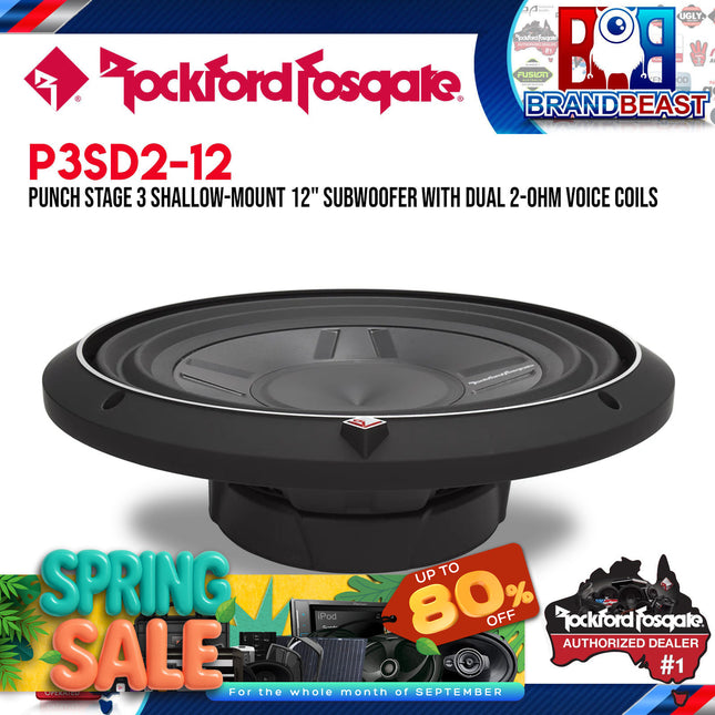 Rockford Fosgate P3SD2-12 Punch 12" P3S Shallow 2-Ohm DVC Subwoofer