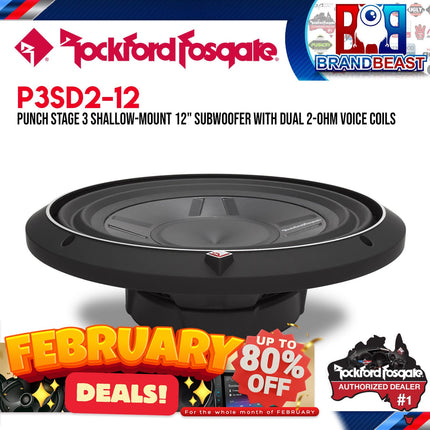 Rockford Fosgate P3SD2-12 Punch 12" P3S Shallow 2-Ohm DVC Subwoofer