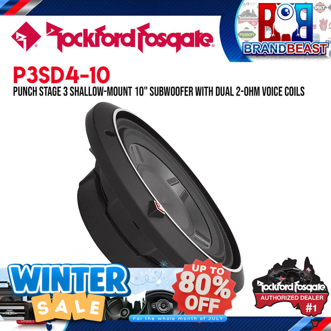 Rockford Fosgate P3SD4-10 Punch 10" P3S Shallow 4-Ohm DVC Subwoofer