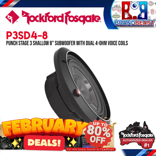 Rockford Fosgate P3SD4-8 Punch 8" P3S Shallow 4-Ohm DVC Subwoofer