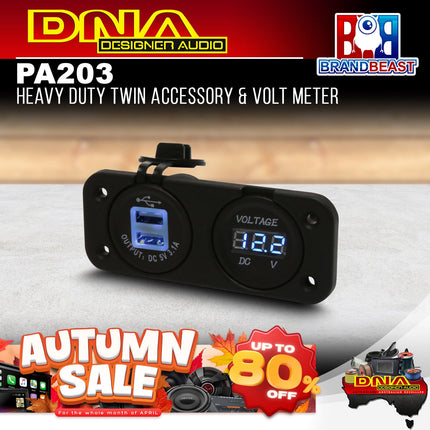 DNA PA203 Heavy Duty Twin Dual USB Socket & Volt Meter