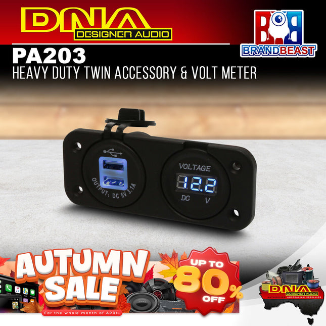 DNA PA203 Heavy Duty Twin Dual USB Socket & Volt Meter