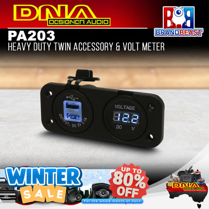 DNA PA203 Heavy Duty Twin Dual USB Socket & Volt Meter
