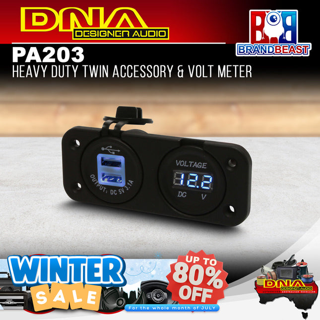 DNA PA203 Heavy Duty Twin Dual USB Socket & Volt Meter