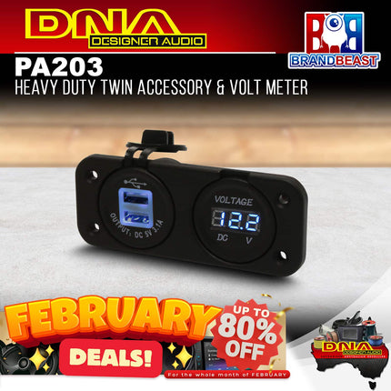 DNA PA203 Heavy Duty Twin Dual USB Socket &amp; Volt Meter