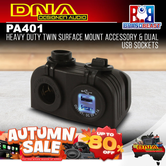 DNA PA401 Heavy Duty Twin Surface Mount Accessory & Dual USB Sockets