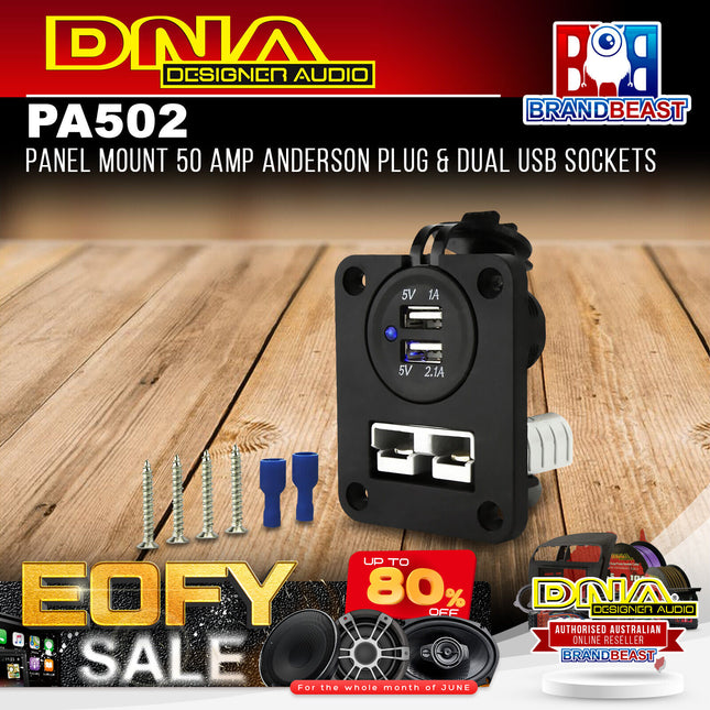 DNA PA502 Panel Mount 50 Amp Anderson Plug & Dual USB Sockets