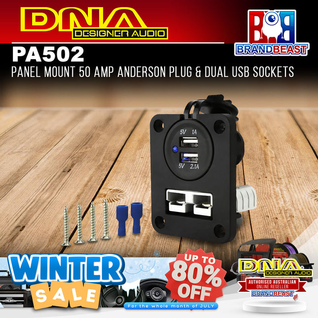 DNA PA502 Panel Mount 50 Amp Anderson Plug & Dual USB Sockets