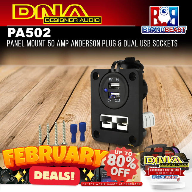 DNA PA502 Panel Mount 50 Amp Anderson Plug &amp; Dual USB Sockets