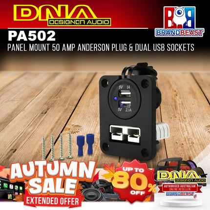 DNA PA502 Panel Mount 50 Amp Anderson Plug & Dual USB Sockets
