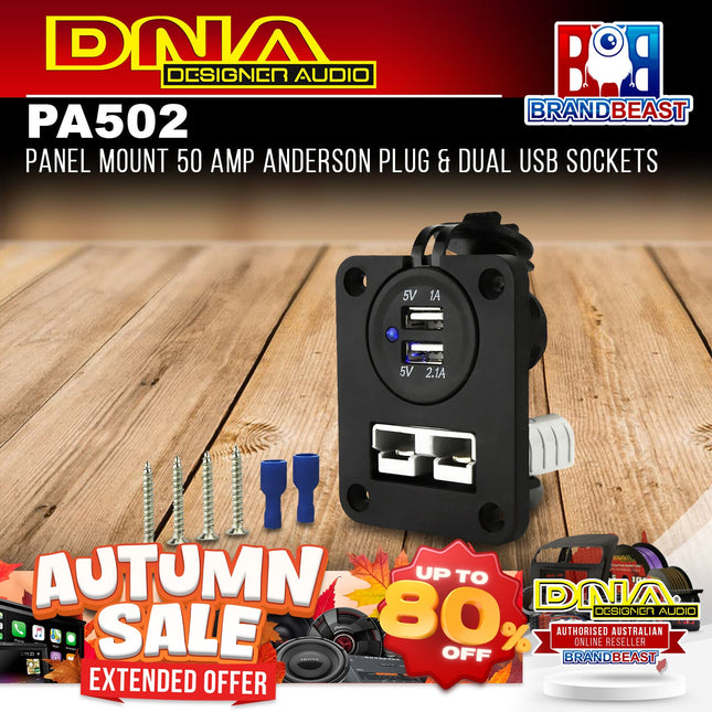 DNA PA502 Panel Mount 50 Amp Anderson Plug & Dual USB Sockets