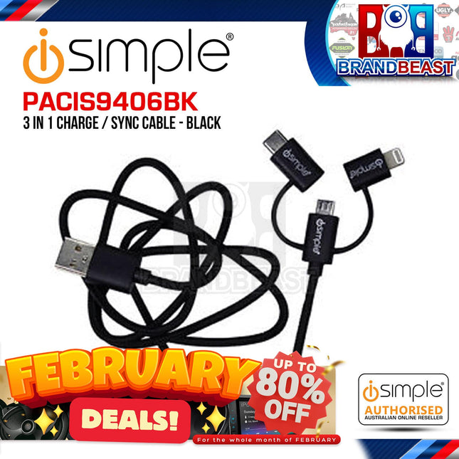 iSimple PACIS9406BK Black uLinx 3-in-1 Charging Sync Cable