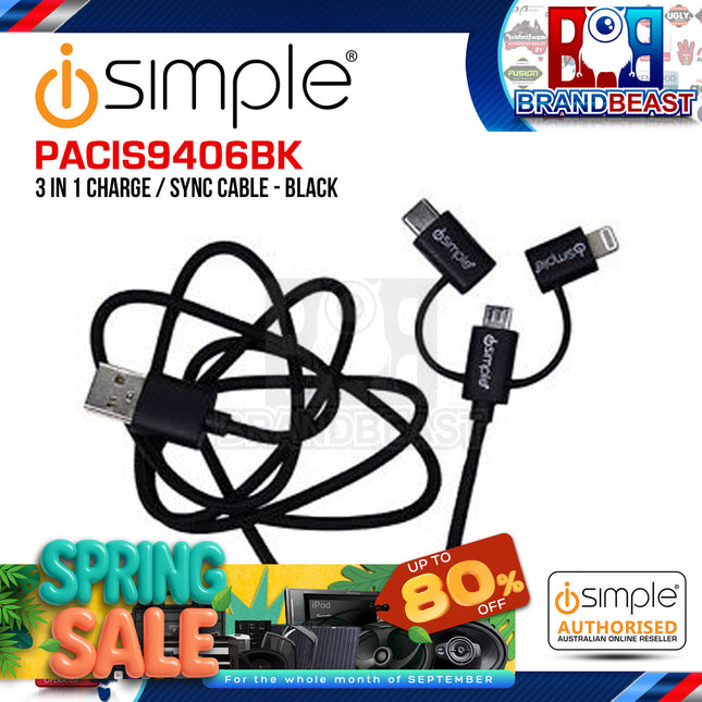 iSimple PACIS9406BK Black uLinx 3-in-1 Charging Sync Cable