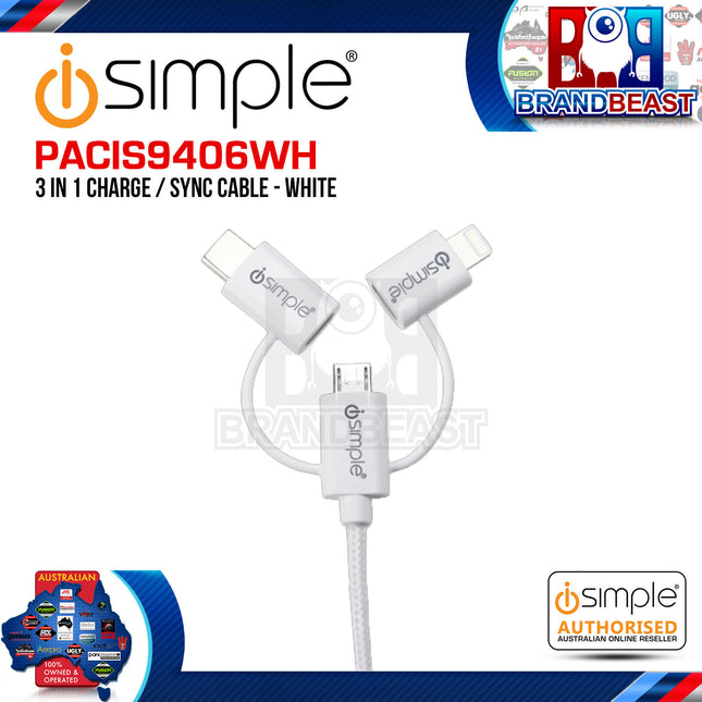 iSimple PACIS9406WH White uLinx 3-in-1 Charging Sync Cable