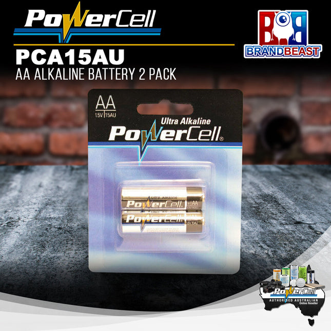 PowerCell PCA15AU 1.5V AA Alkaline Battery - 2 Pack