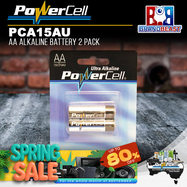 PowerCell PCA15AU 1.5V AA Alkaline Battery - 2 Pack