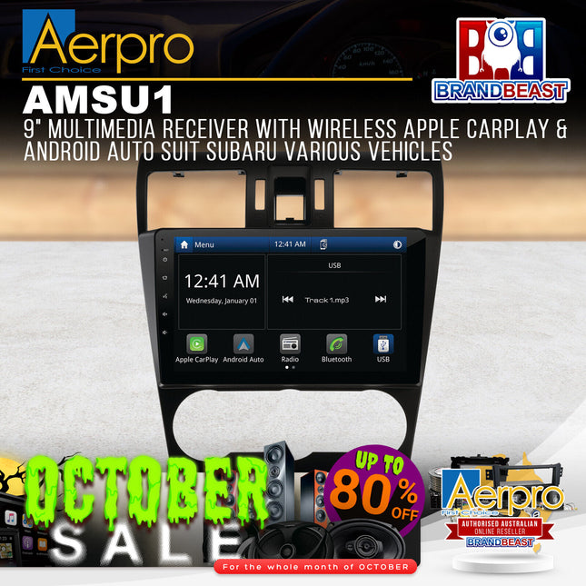 Aerpro AMSU1 9" Multimedia Receiver With Wireless Apple CarPlay & Android Auto