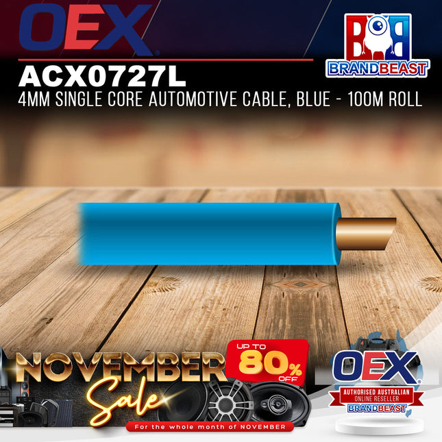 OEX ACX0727L 4mm Single Core Automotive Cable, Blue - 100m Roll