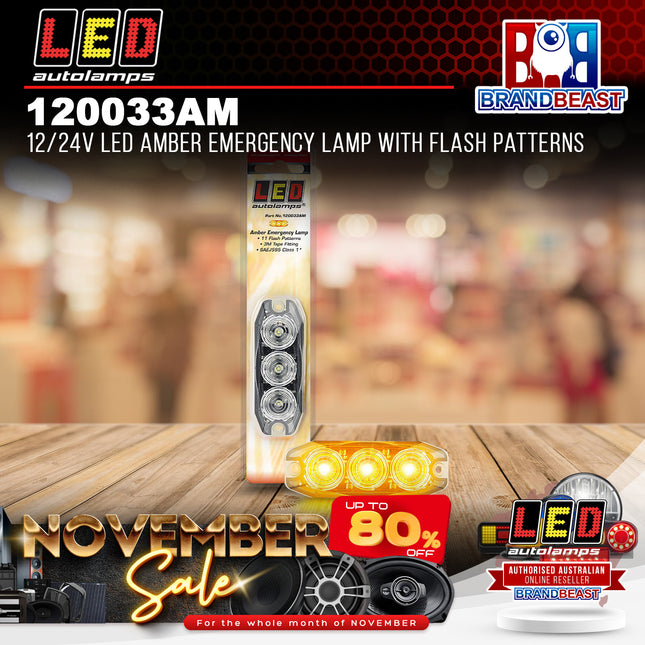 LED Autolamps 120033AM 12/24V LED Amber Emergency Lamp With Flash Patterns