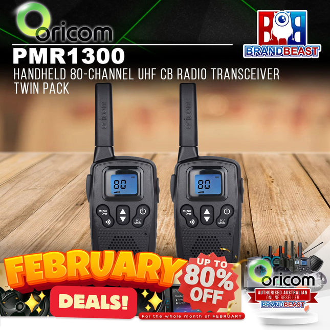 Oricom PMR1300 Handheld 80-Channel UHF CB Radio Transceiver Twin Pack