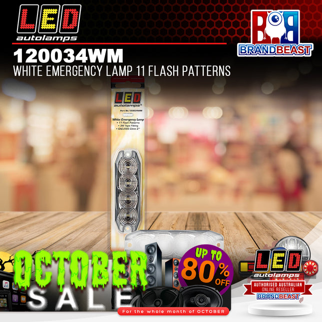 LED Autolamps 120034WM White Emergency Lamp 11 Flash Patterns