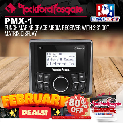 Rockford Fosgate PMX-1 Punch Marine Grade Media Receiver with 2.3" Dot Matrix Display