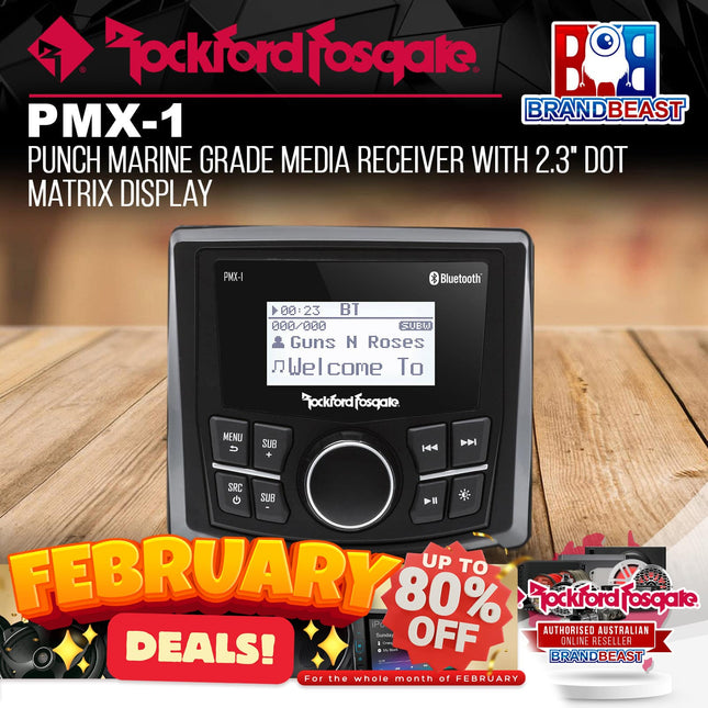 Rockford Fosgate PMX-1 Punch Marine Grade Media Receiver with 2.3" Dot Matrix Display